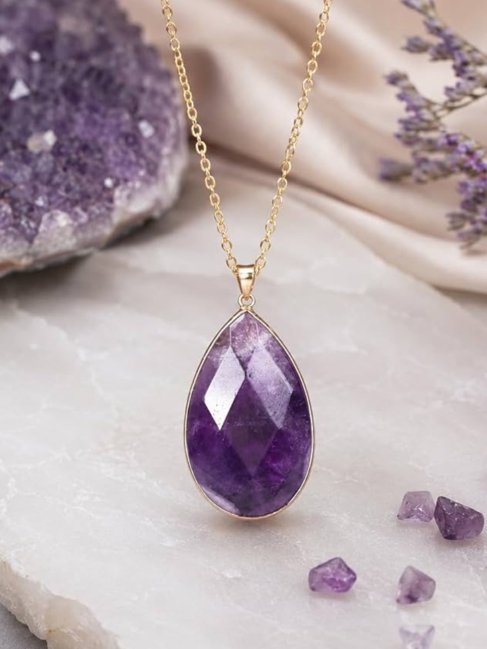 🆕New Natural Amethyst Healing Crystal, Healing Crystal Gemstone Necklace